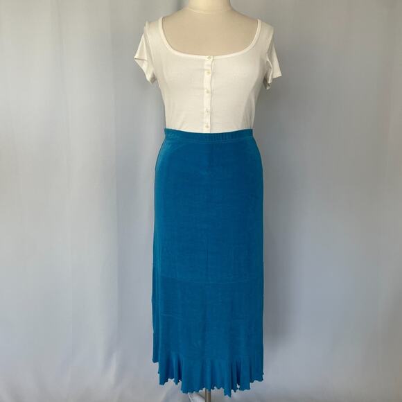Y2K Tiered Skirt Plus Size 3X Blue Solid Ruffle Stretch Whimsical Fairy Boho Vtg - Picture 2 of 14